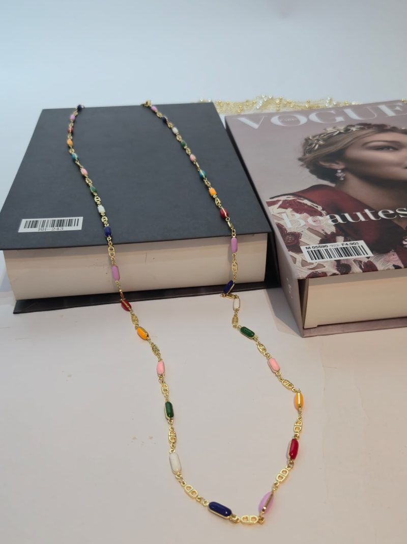 Fancii Multi Color Beeded Gold Long Chain