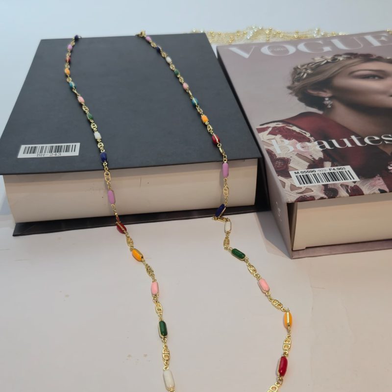 Fancii Multi Color Beeded Gold Long Chain