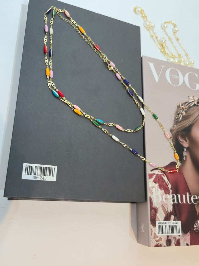 Fancii Multi Color Beeded Gold Long Chain