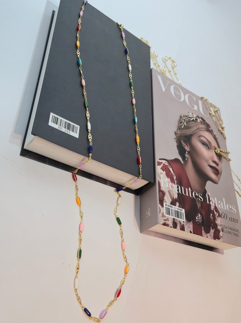 Fancii Multi Color Beeded Gold Long Chain