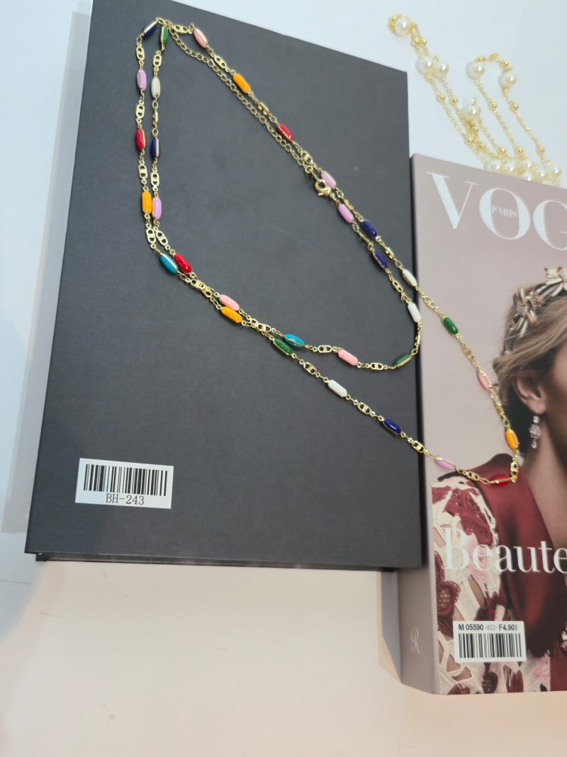 Fancii Multi Color Beeded Gold Long Chain